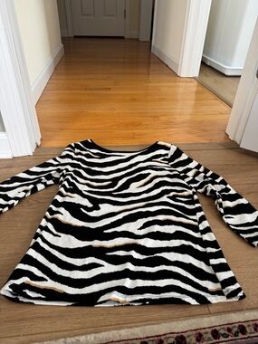 Talbots Zebra-Striped Black, White & Tan Knit Top
